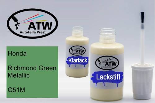 Honda, Richmond Green Metallic, G51M: 20ml Lackstift + 20ml Klarlack - Set, von ATW Autoteile West.